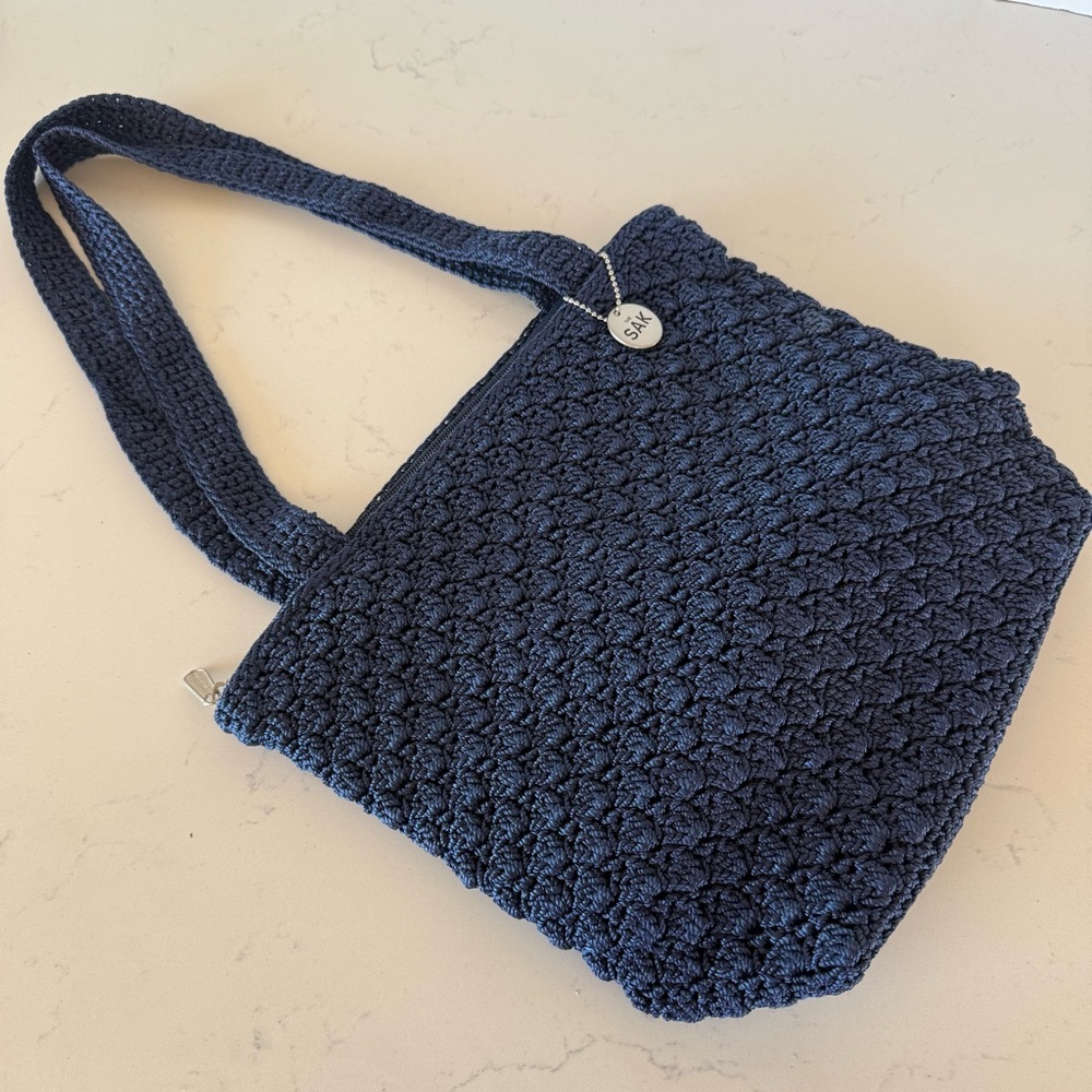 The Sak Navy Blue Crochet Shoulder Bag – Classic Boho Style